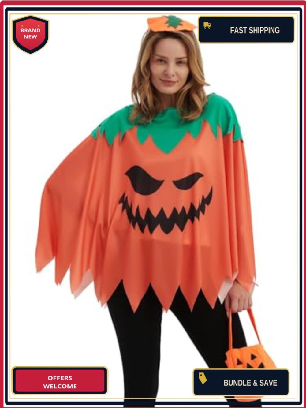 Plus Size Halloween Poncho Costume Set with Headband Easy Adult Cosplay